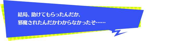 結局、助けてもらったんだか、邪魔されたんだかわからなかったぞ……